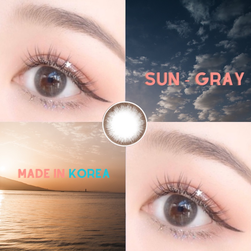 Lens Hàn Quốc màu xám  tự nhiên vân trầm Sun gray, đủ độ cận đến 8,giãn nhẹ 14.0mm , sử dụng 3~6 tháng