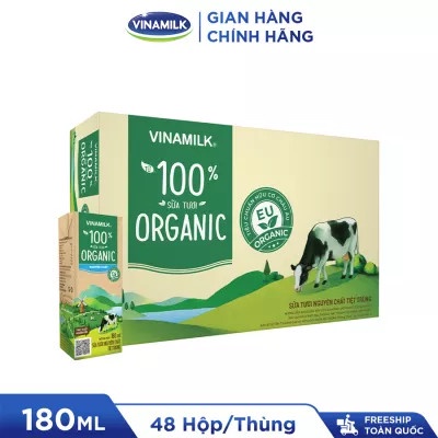 Thùng 48 Hộp Sữa Tươi Vinamilk 100% Organic Không Đường 180ml