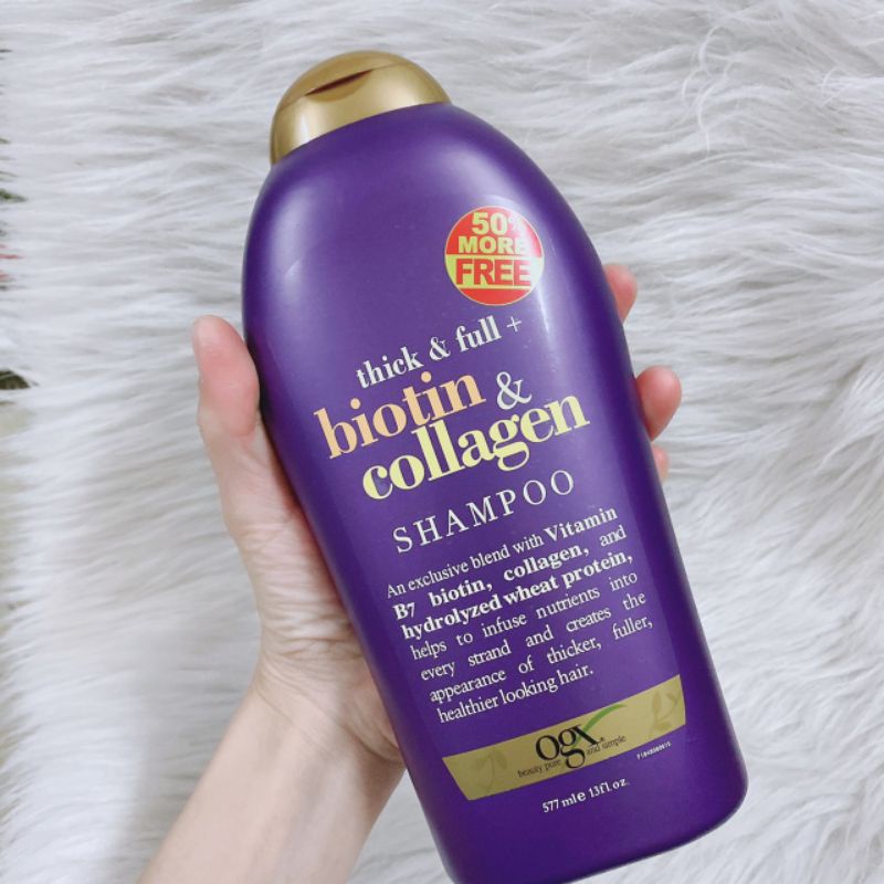 Cặp Dầu Gội + Xả Biotin &amp; Collagen Tím giảm rụng tóc phục hồi hư tổn 577mlX2
