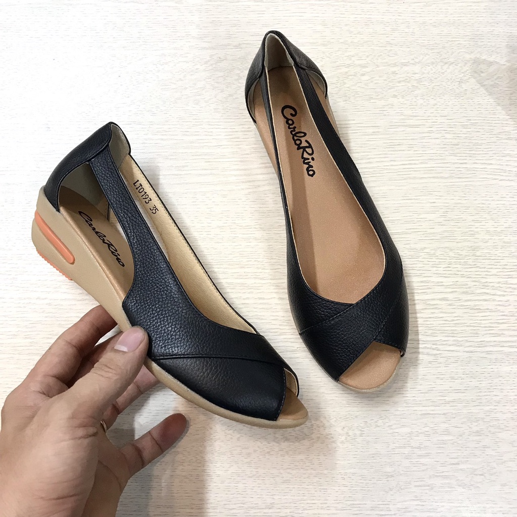 Giầy Khoét eo Hở Mũi Da Thật 3f