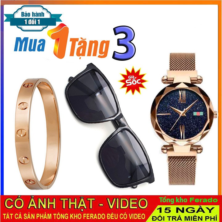 Đồng hồ nam châm nữ Tặng lắc tay kính mắt trong suốt