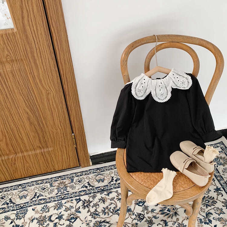 Đầm công chúa cổ bẻ trước và sau lưng thời trang mùa thu Hàn Quốc cho bé gái 2021