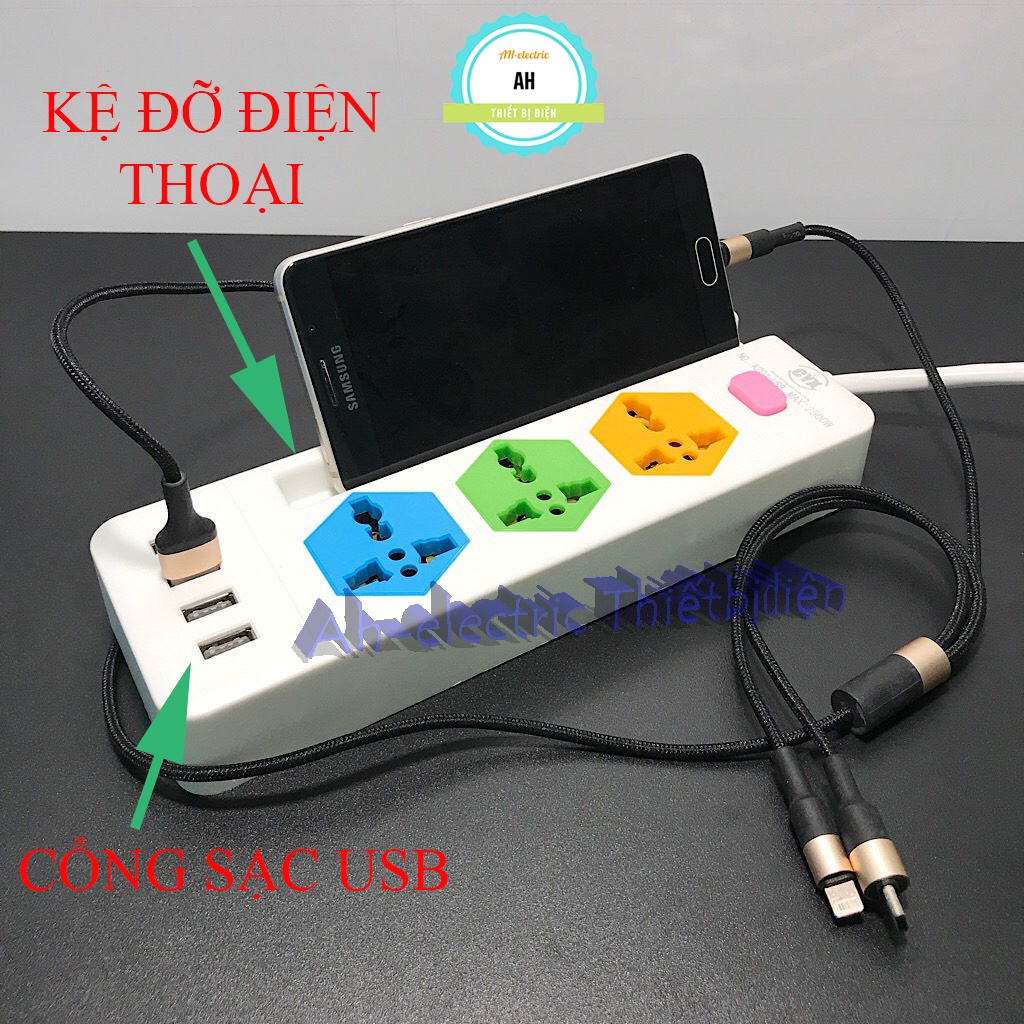Ổ điện usb, ổ cắm điện đa năng dây dài 3m , phích cắm có usb tích hợp sạc đa năng, 3 ổ cắm lớn, 4 USB, CYX K204 [AH03]