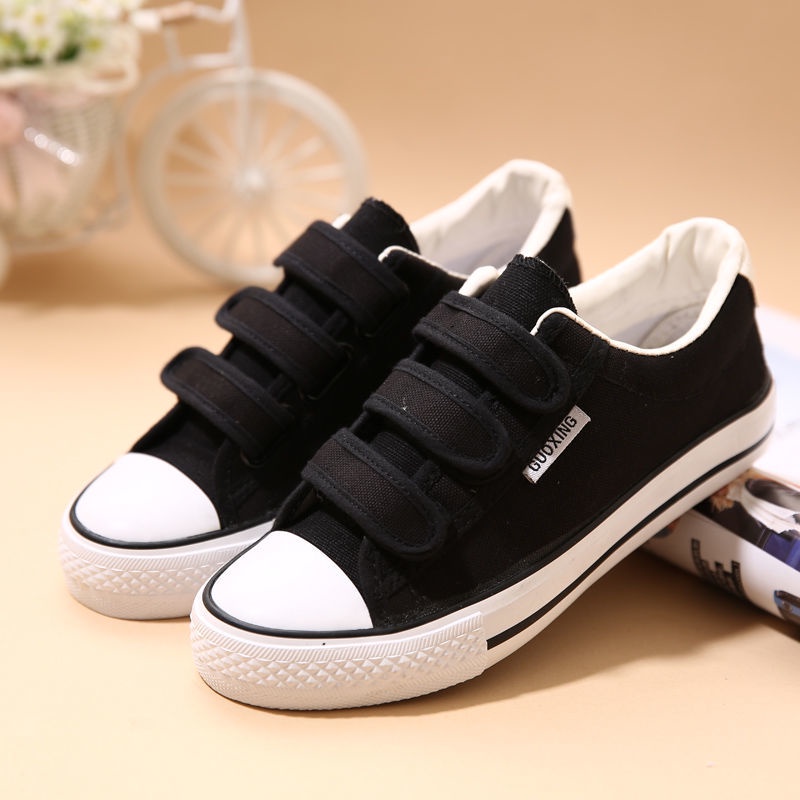 Giày Thể Thao Canvas Đế Bằng Thiết Kế Quai Dán Thoáng Khí Hàng Mới Cho Nữ