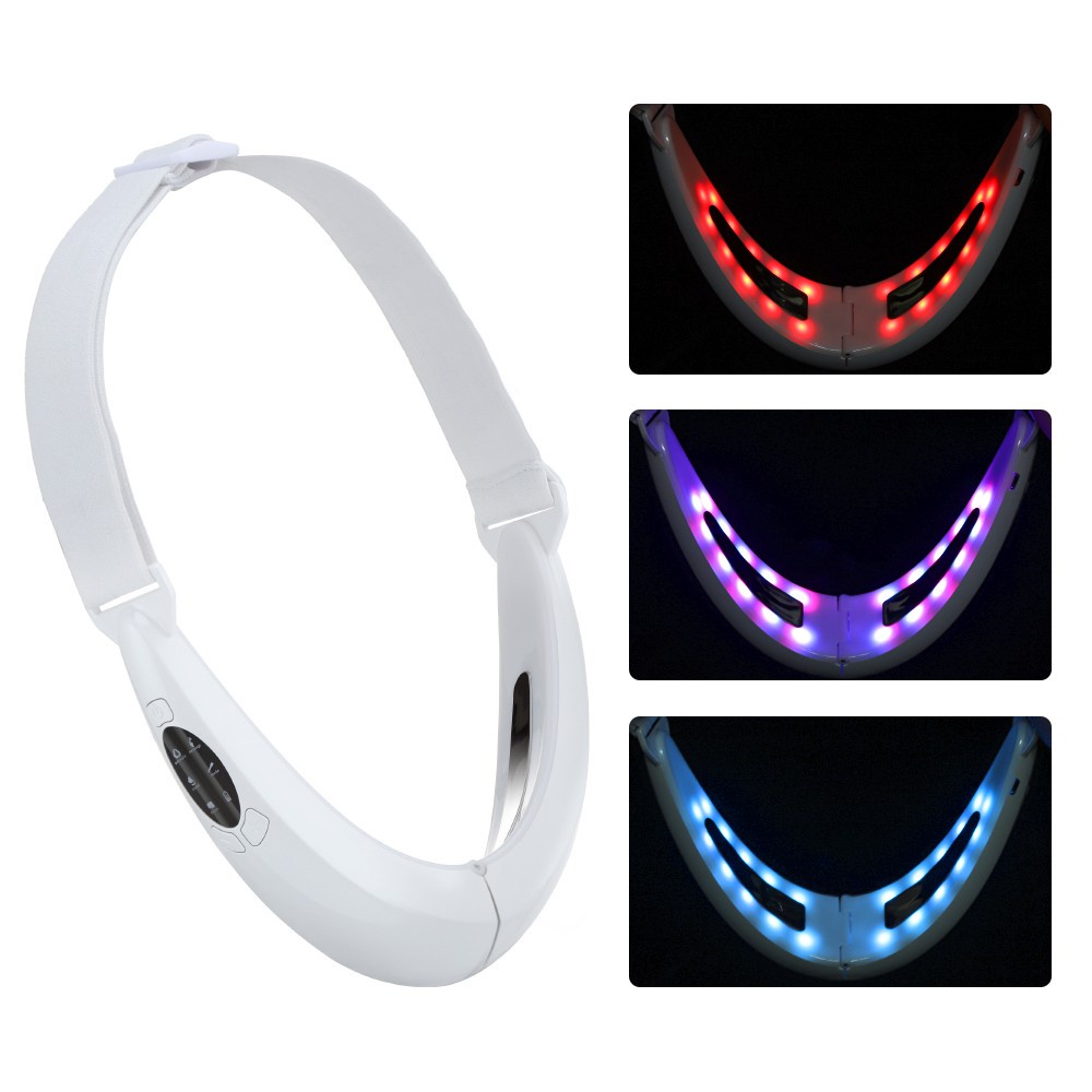 Đai Rung Massage Mặt Làm Thon Gọn Tạo Gương Mặt Chữ V Có Đèn LED Photon 5 Chế Độ Dòng Điện Cực Nhỏ