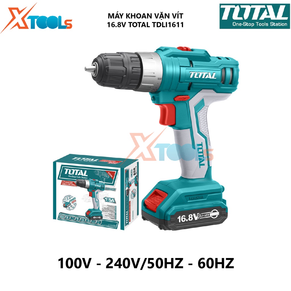 Máy khoan dùng pin TOTAL TDLI1611 máy siết ốc vít cầm tay đa năng pin Li-ion 16.8V /1.5 Ah có hai mũi Cr-V 65mm [XTOOLs]