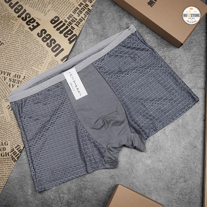 Hộp 4 quần lót nam Boxer Muji thun lạnh, quần sịp đùi nam lưới thông hơi