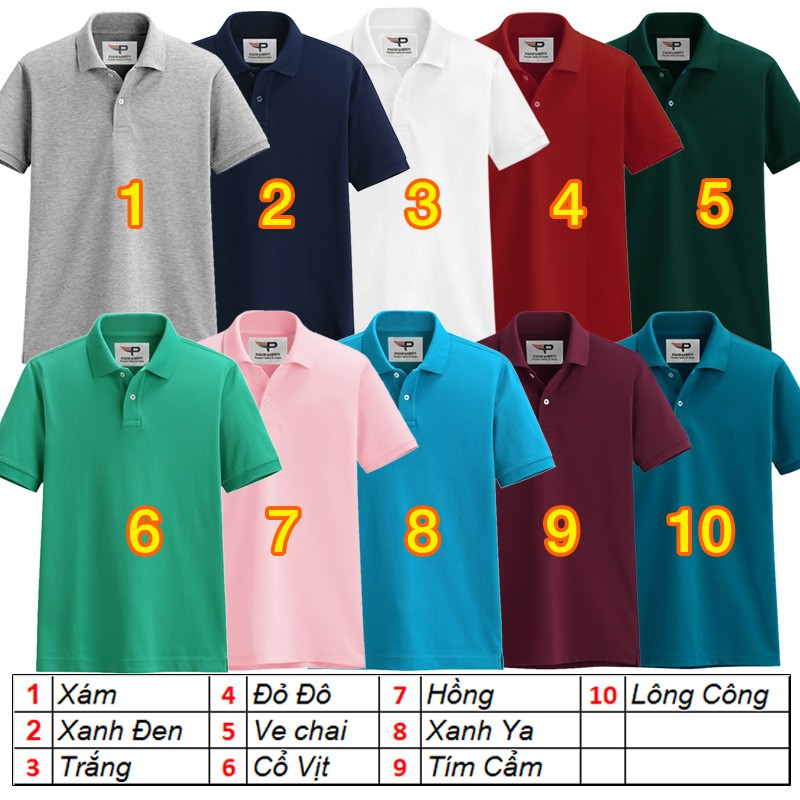 Bộ 3 áo thun cổ bẻ PIGO - AB19 (công, tím, đô) (Tặng đôi vớ nam) chọn thêm màu ghi chú
