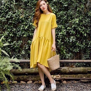 Đầm suông váy đuôi cá vàng nghệ, váy dạo phố vnxk (kèm hình thật)