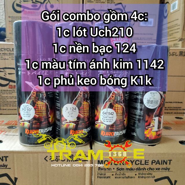 [ COMBO 4 CHAI ] SƠN XỊT SAMURAI MÀU TÍM ÁNH KIM, TÍM KHÓI METAN UCH210 - 124 - 1142 - K1K