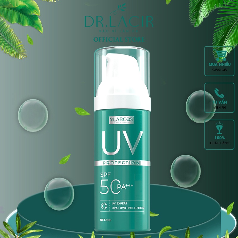 Kem chống nắng đa tầng giúp chống nắng,dưỡng trắng da,mờ thâm, SPF 50PA+++ Uv Protection Ylabcos DR.LACIR Hộp 60g DR122