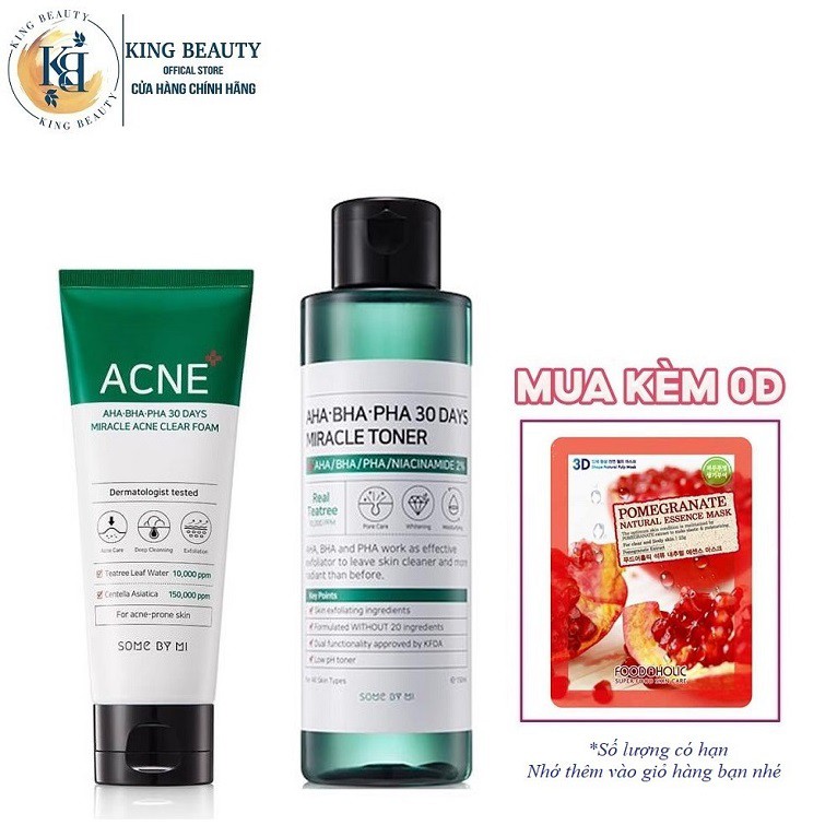 Combo Giảm Mụn,Làm Sạch Da, Se Khít Lỗ Chân Lông Some By Mi AHA-BHA-PHA 30 Days Miracle ( SRM 100ml &amp; Toner 150ml )