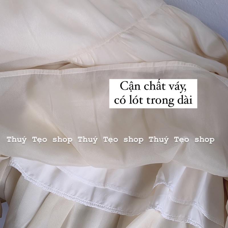 VÁY BABYDOLL CỔ TRÒN CỘC TAY BỒNG BỀNH - Váy voan tơ hai lớp cổ tròn