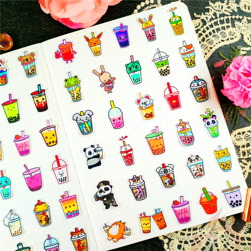 ★★★ Milk Tea Q-1 Funny Q Mini Diary Manual Stickers ★★★ 60Pcs/Set DIY Fashion Scrapbooks Album Decor Decals Stickers（Size: 2~3cm）