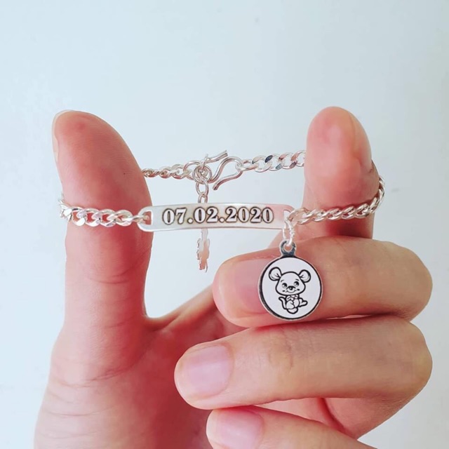 Lắc tay họng đơn khắc tên và mix con giáp theo yêu cầu - sản phẩm chuẩn bạc ta