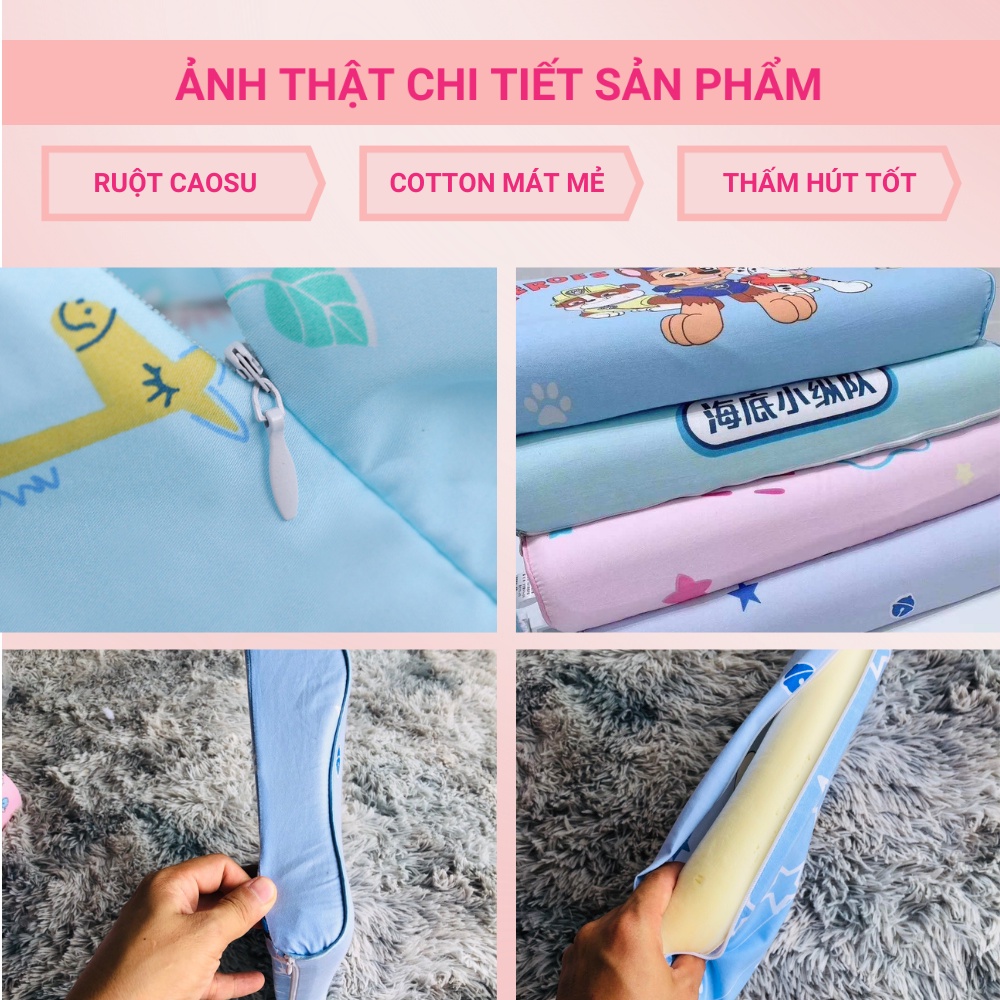 Gối cao su non trẻ em hoạt hình 3D vỏ gối Cotton mềm mát ( size 25cm x 45cm x 5cm )