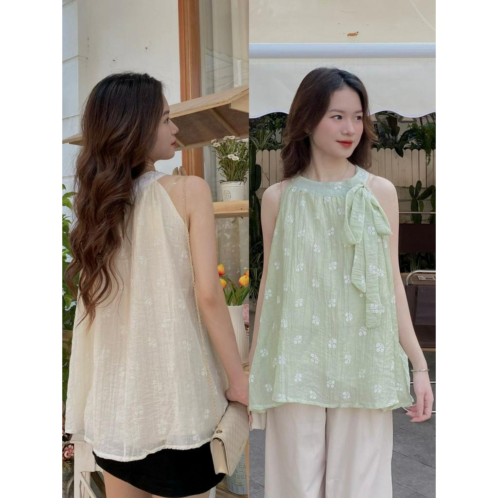 (Ảnh thật) Áo yếm tơ thêu hoa cổ nơ - 247Store.vn - Setaoyemtotheuhoa3375/P0K26,27