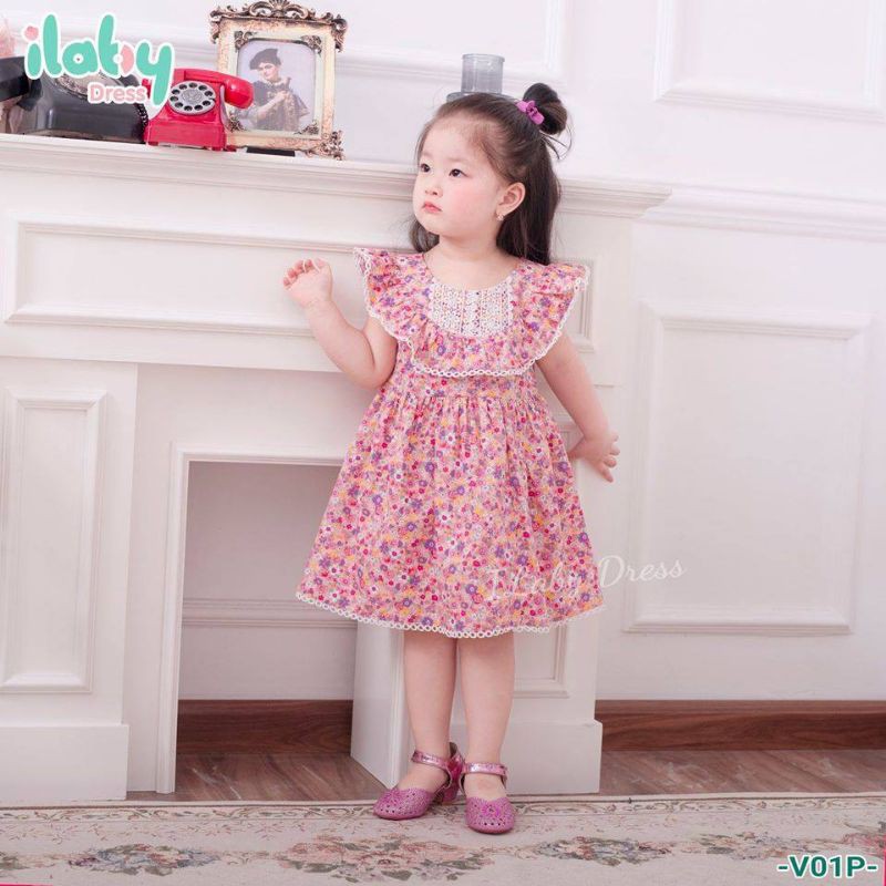 Đầm váy bé gái thêu hoa vải mềm haivanco cho bé 8 đến 12 kg mềm mại và thoáng mát váy xòe dáng chữ A màu hồng đẹp
