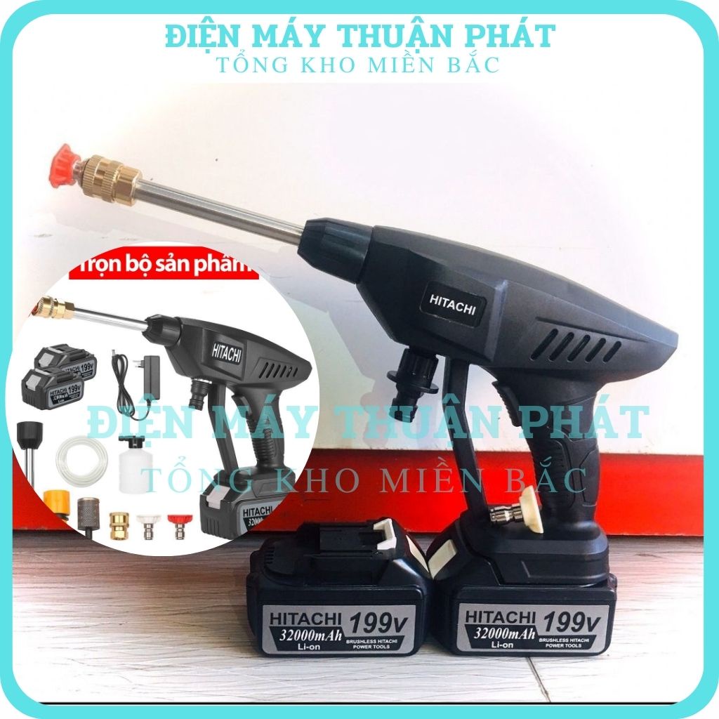 Máy rửa xe áp lực cao gia đình cầm tay total mini Pin Hitachi 199V mini giá rẻ bình phun bọt tuyết rửa xe máy cao áp