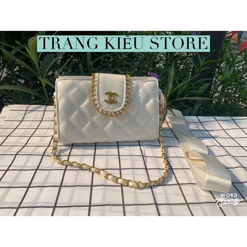 Túi Xách Nữ Kẹp Nách viền xích Hộp Ô Trám Size 21 Thời Trang