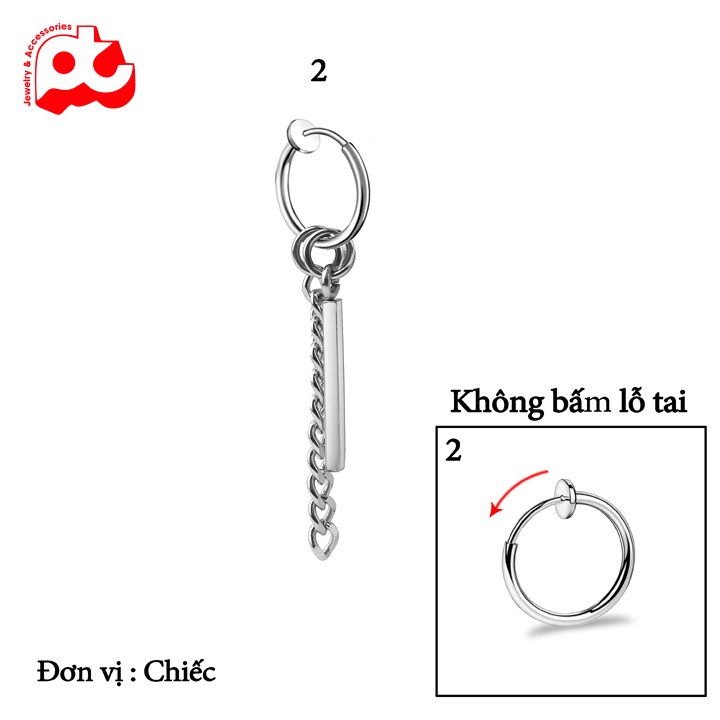 Bông tai nam inox đẹp 1 chiếc kpop kiểu kết phụ kiện hình thanh vuông khoen tròn không bấm lỗ tai trangsucpt PTBTNA31