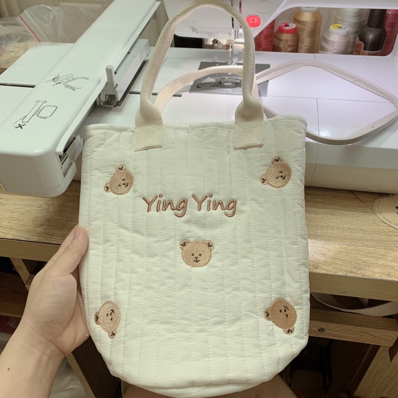 Túi vải đựng bỉm sữa và đồ dùng cho bé hoạ tiết dottodot siêu xinh 🐻