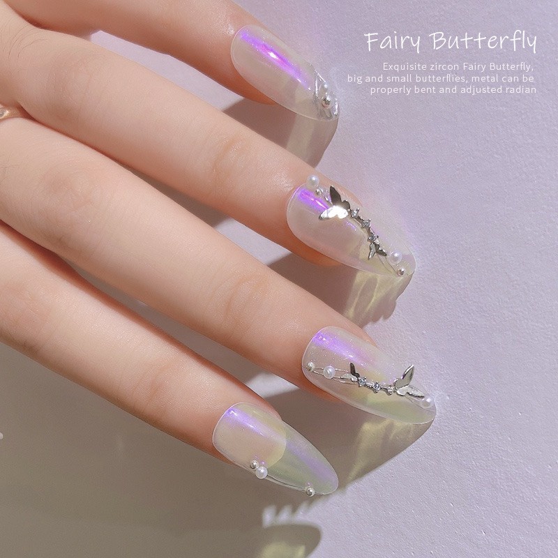 Charm buớm xích BẠC cao cấp trang trí móng tay