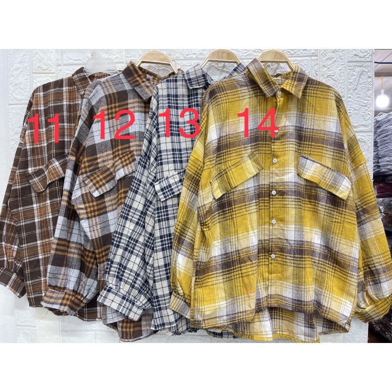 Áo sơ mi kẻ dáng thụng túi giả tay đèn lồng | BigBuy360 - bigbuy360.vn