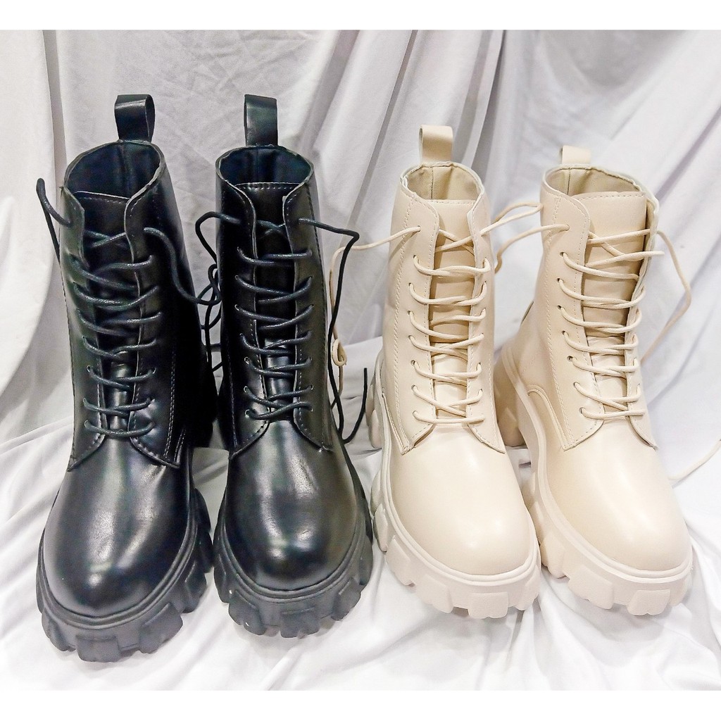 [CÓ SẴN] Giày Boots Chiến Binh DuyNhat Store Cổ Cao 20cm Da Mờ Đế Bằng Đôn 5cm 2 Màu Đen Trắng Sữa - BNBT001 (Hình Thật)