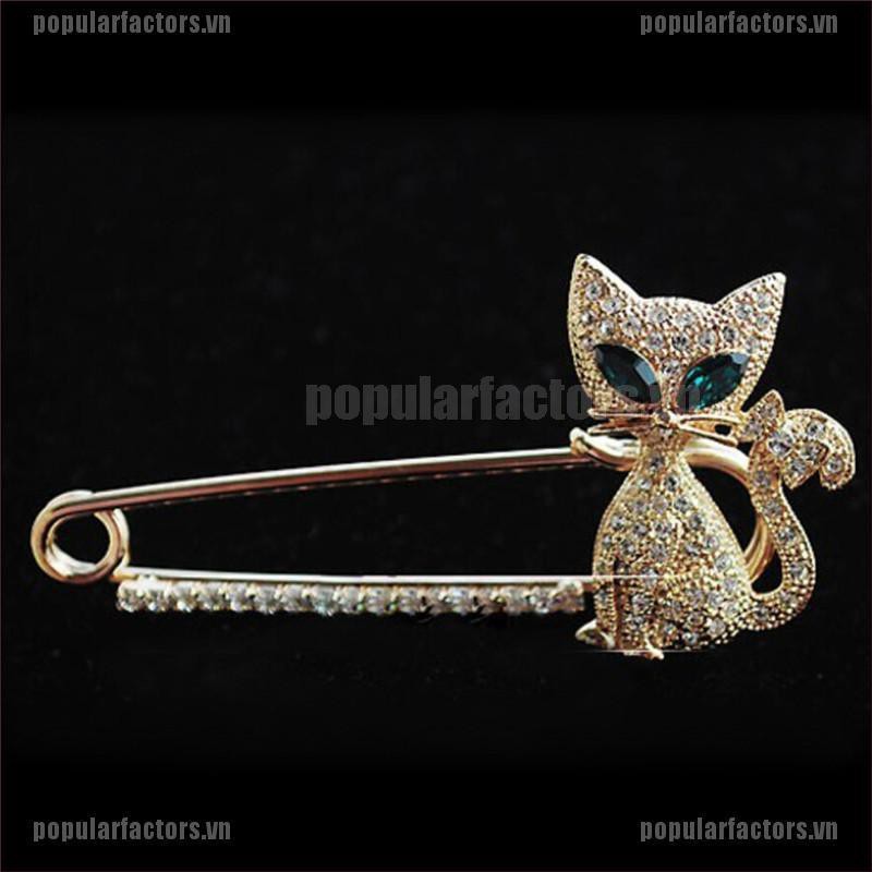 Huy hiệu cài áo hình mèo đính đá thời trang