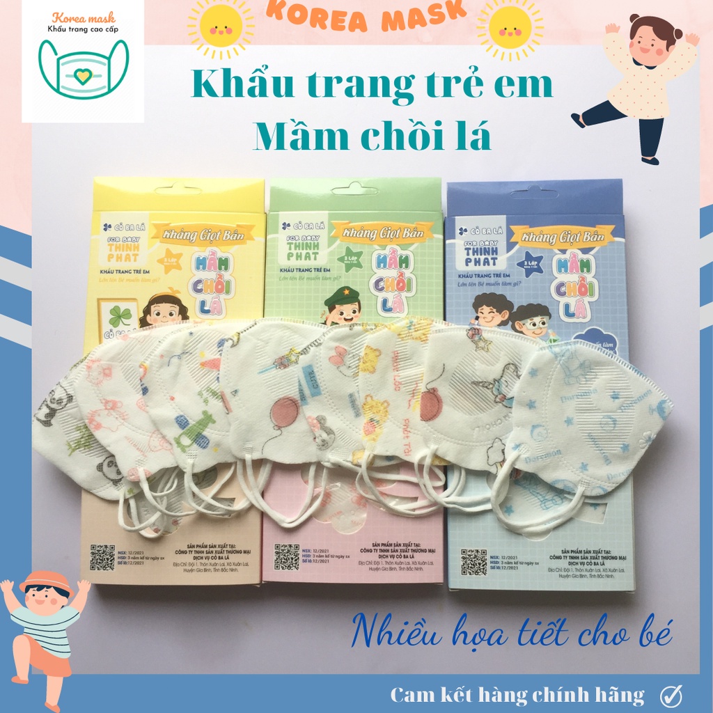 KHẨU TRANG TRẺ EM MẦM CHỒI LÁ HÀNG CÔNG TY ĐẠI PHÁT CHÍNH HÃNG, NHIỀU HỌA TIẾT, LỌC BỤI KHÁNG KHUẨN  4-10 TUỔI