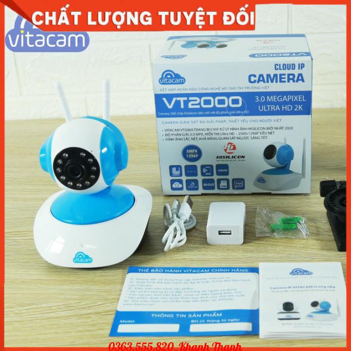 Camera IP Wifi VITACAM VT2000 3.0MP (Camera trong nhà siêu nét) (FHD 1080p, hồng ngoại 15m, đàm thoạị 2 chiều)