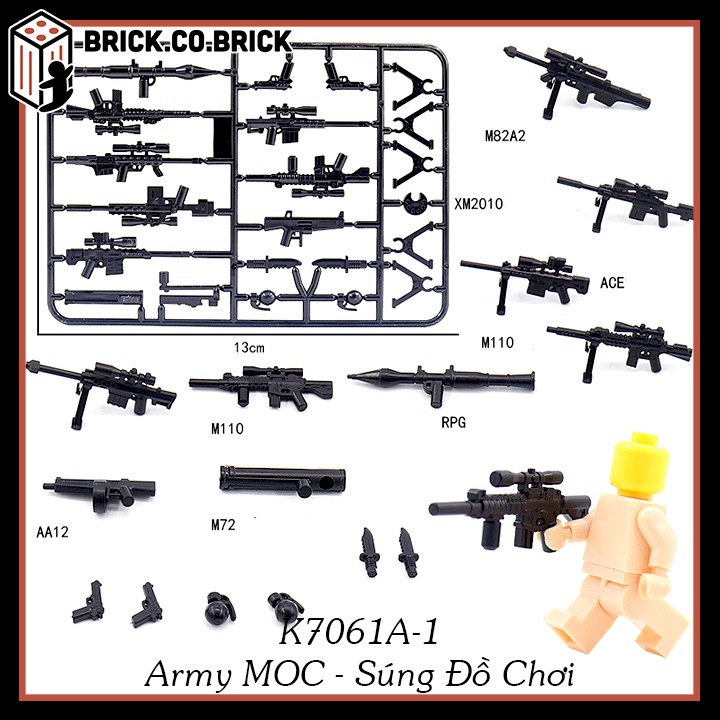 Vũ Khí Vỉ Súng Máy Đồ Chơi Lắp Ráp Phụ kiện MOC Army Minifig Non Lego Mô Hình Sáng Tạo Trang Trí Quân Đội K7061A-1