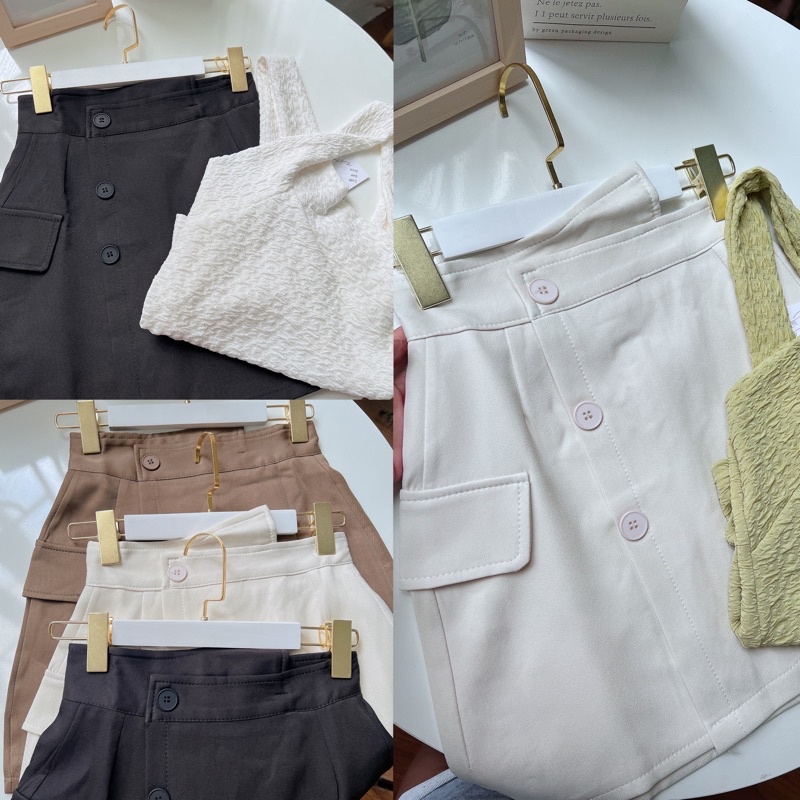 [Váy Chất mát Mùa hè]Chân váy chất chéo hàn mặc mùa hè siêu mát lạnh Chân váy đính cúc siêu tôn dáng