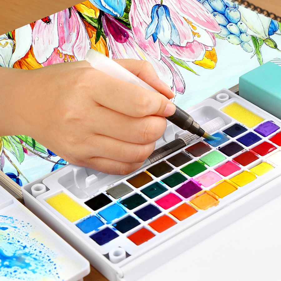 Bộ Màu Nước Water Color Cao Cấp 18 Màu Tặng Bút Nước, 2 Mút, 1 Palette