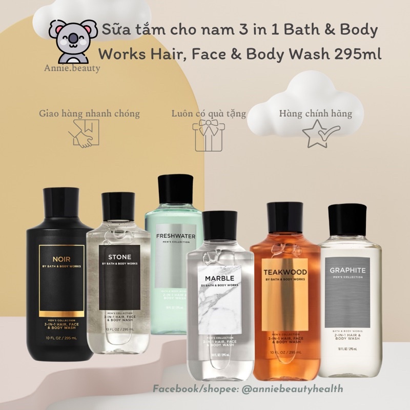 Sữa tắm 3 in 1 cho nam Bath and Body Works Hair, Face and Body wash dung tích 295ml