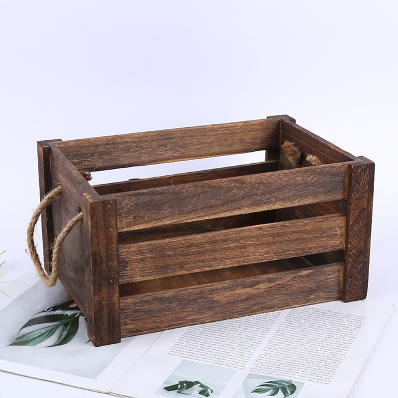 Giỏ Đựng Đồ Hình Chữ Nhật Bằng Gỗ Có Tay Cầm Bằng Dây Thừng Kiểu Vintage Sáng Tạo