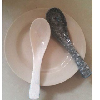 Muỗng ăn cơm 14cm cong bầu vân đá trắng, đen, xanh nhựa melamine thìa phíp chịu nhiệt - Spoon F-No25