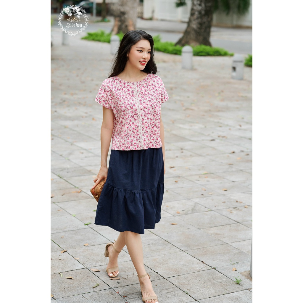 Áo Croptop Hoa Hồng Phối Ren LÁ IN HOA Chất Thô Nhật Mềm Mịn Mát Size 38-72kg