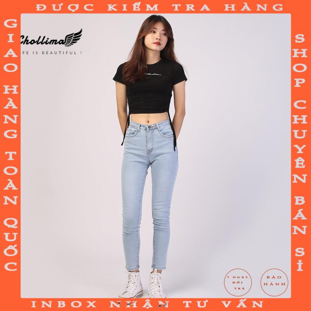 Quần jeans dài nữ co giãn Chollima trơn màu xanh trắng QD024 phong cách hàn quốc chungmo
