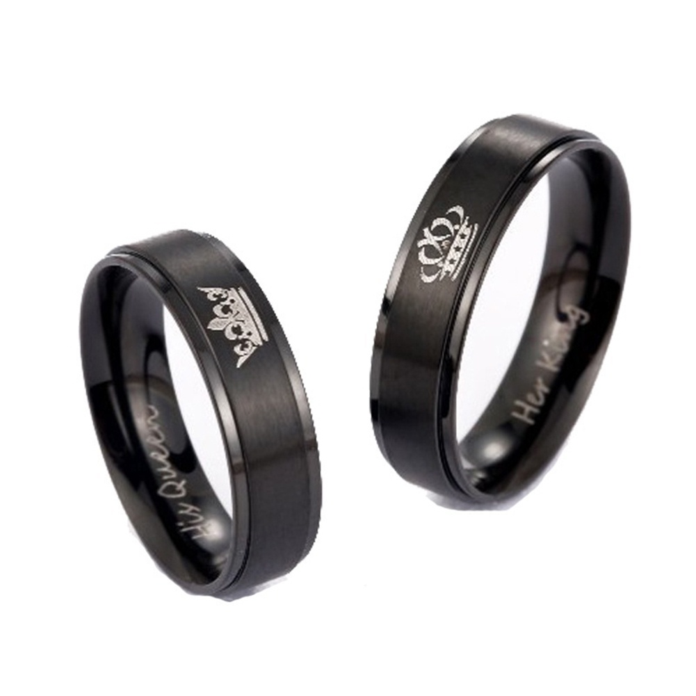 Nhẫn thép titan thiết kế chữ His Queen Her King cho cặp đôi