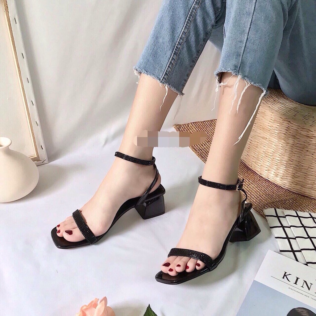 Guốc / Sandal đính đá gót vuông mã S6