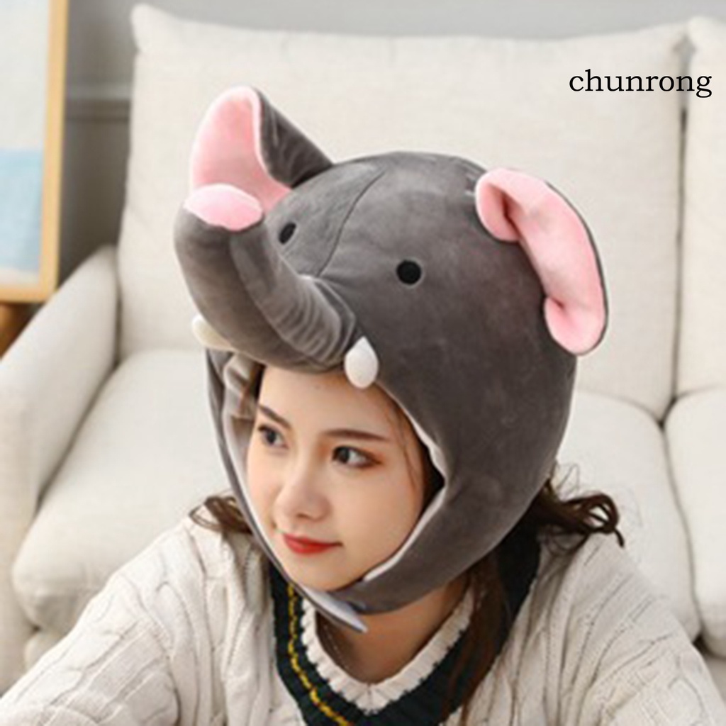 Cr Mũ Trùm Đầu Hóa Trang Hình Chú Voi Hoạt Hình Chất Liệu Lông Nhung Mềm Mại Thời Trang Mùa Đông