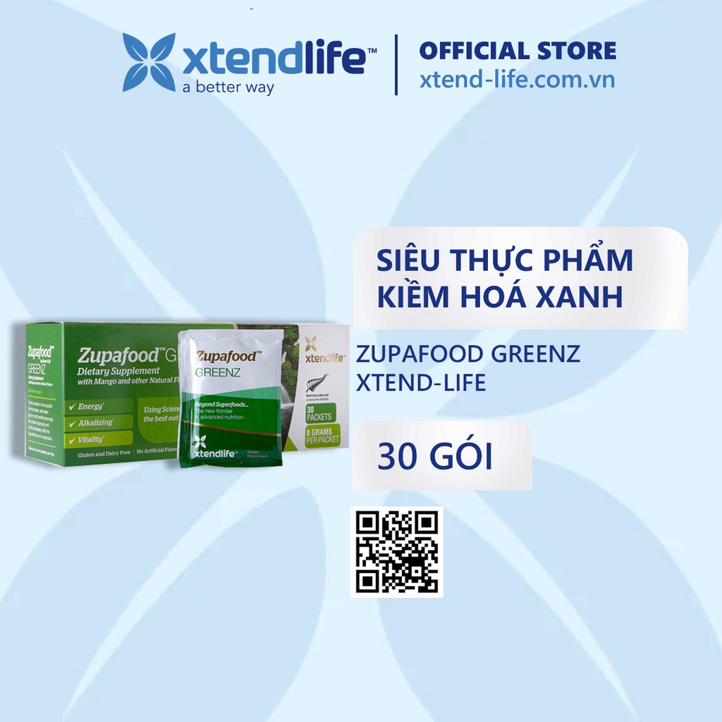 Siêu thực phẩm kiềm hoá xanh Zupafood GREENZ Xtend-Life (30 gói)