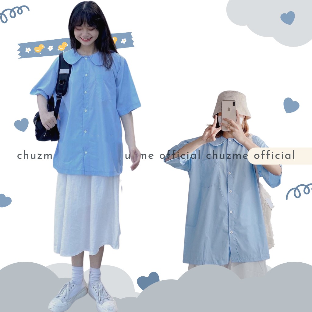 Áo sơ mi học sinh cổ sen / Áo kiểu cộc tay phong cách Nanno