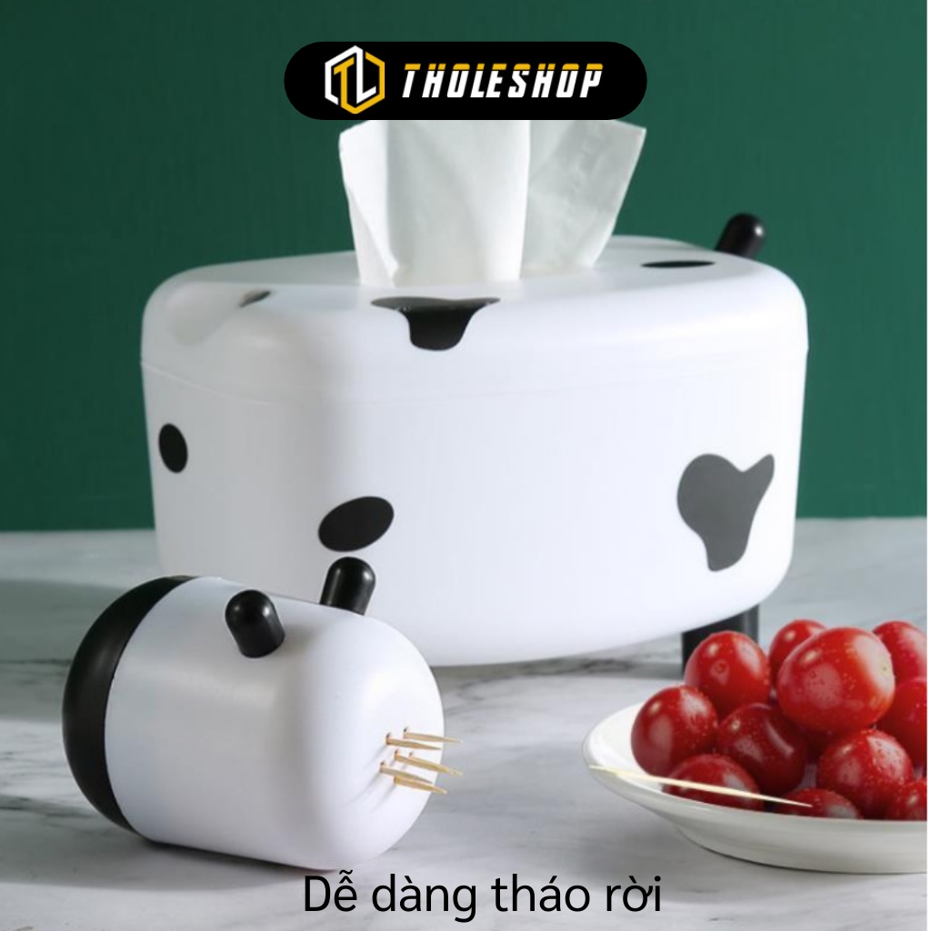 Hộp Đựng Khăn Giấy - Hộp Đựng Giấy Ăn Để Bàn Hình Bò Sữa Kiệm Lọ Tăm 9601