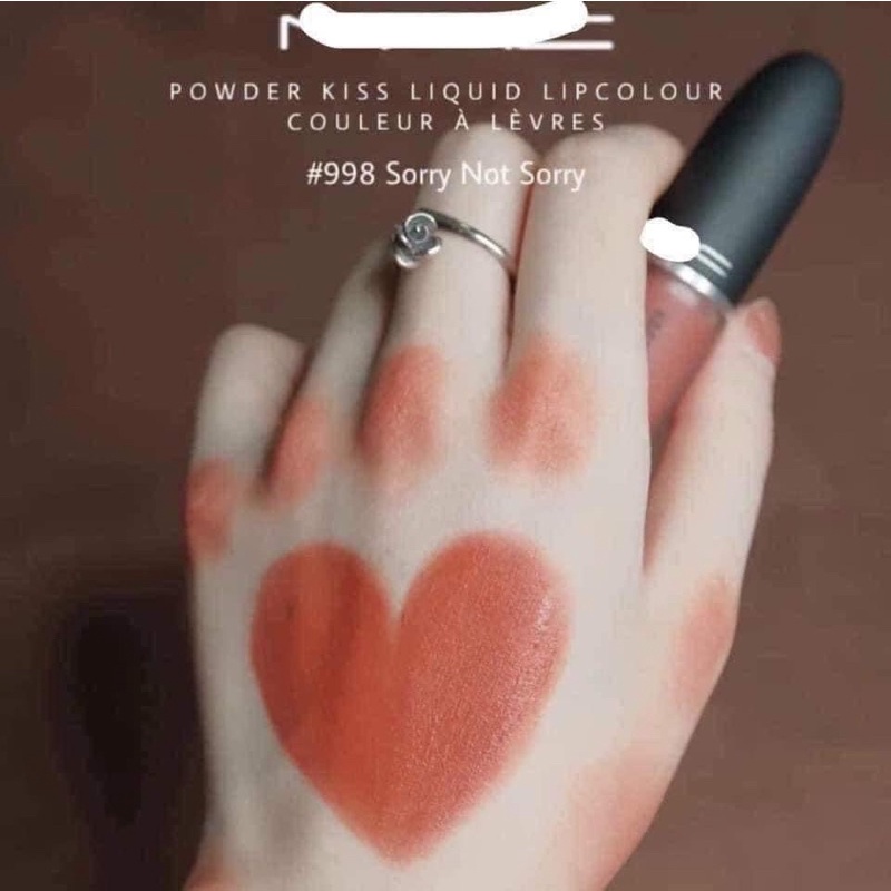 Son kem lì MAC Power Kiss Liquid LipColour màu 998 Cam cháy- Sorry Not Sorry 5ml