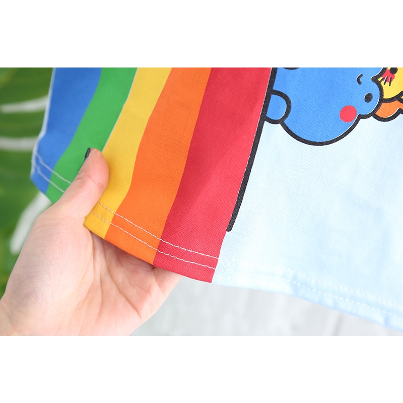 Bộ Trang Phục 2 Mảnh Gồm Áo Thun Tay Ngắn In Họa Tiết Hoạt Hình + Quần short denim Cho Bé Trai