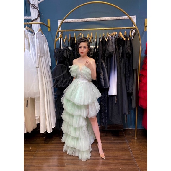 Đầm dự tiệc dạ hội công chúa cao cấp nhiều tầng lệch tà