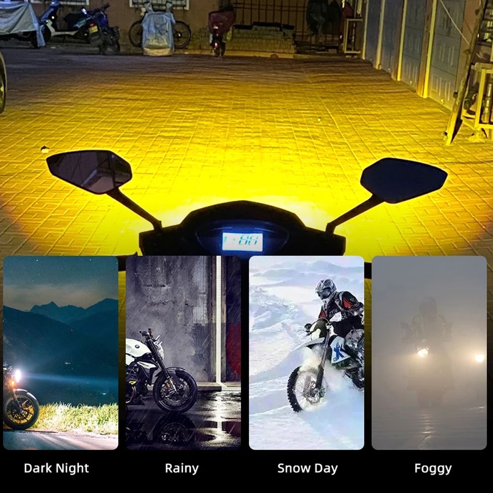 Đèn pha LED H4 H6 BA20d AC DC12V-80V 8000LM hai màu trắng và vàng siêu sáng gắn quạt cho xe máy